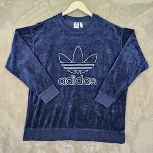 Adidas Sweatshirt Men's Size 1X Blue Velour Pullover Sweater Trefoil Embroidered